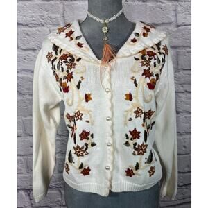 Awesome Vintage 90's Embroidered Grannycore Sailor Collar Sweater